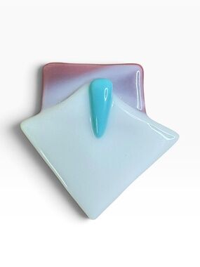 Hand Crafted Modernist White Brooch with Teal and Lilac Accents - Glass